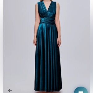 Emerald Green / Dark Teal Infinity Convertible Velvet Bridesmaid Gown